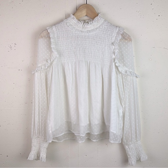 Zara High Neck Swiss Dot Smocked Blouse Size X - Picture 7 of 7